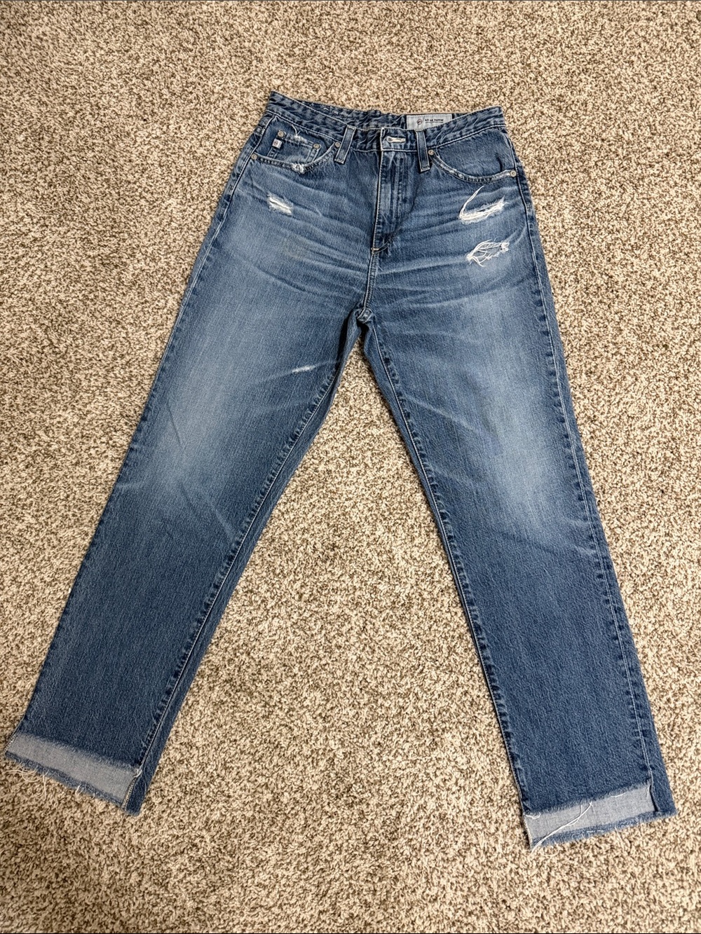 AG Adriano Goldschmied Women's Distressed Boyfriend Jeans - Medium Blue